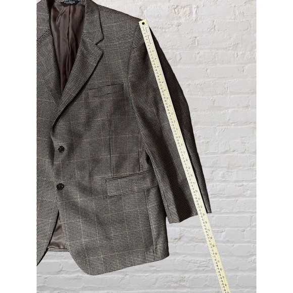 Jos A Bank 46R Signature Houndstooth Blazer Coat Jacket Silk Camelhair - Picture 12 of 14